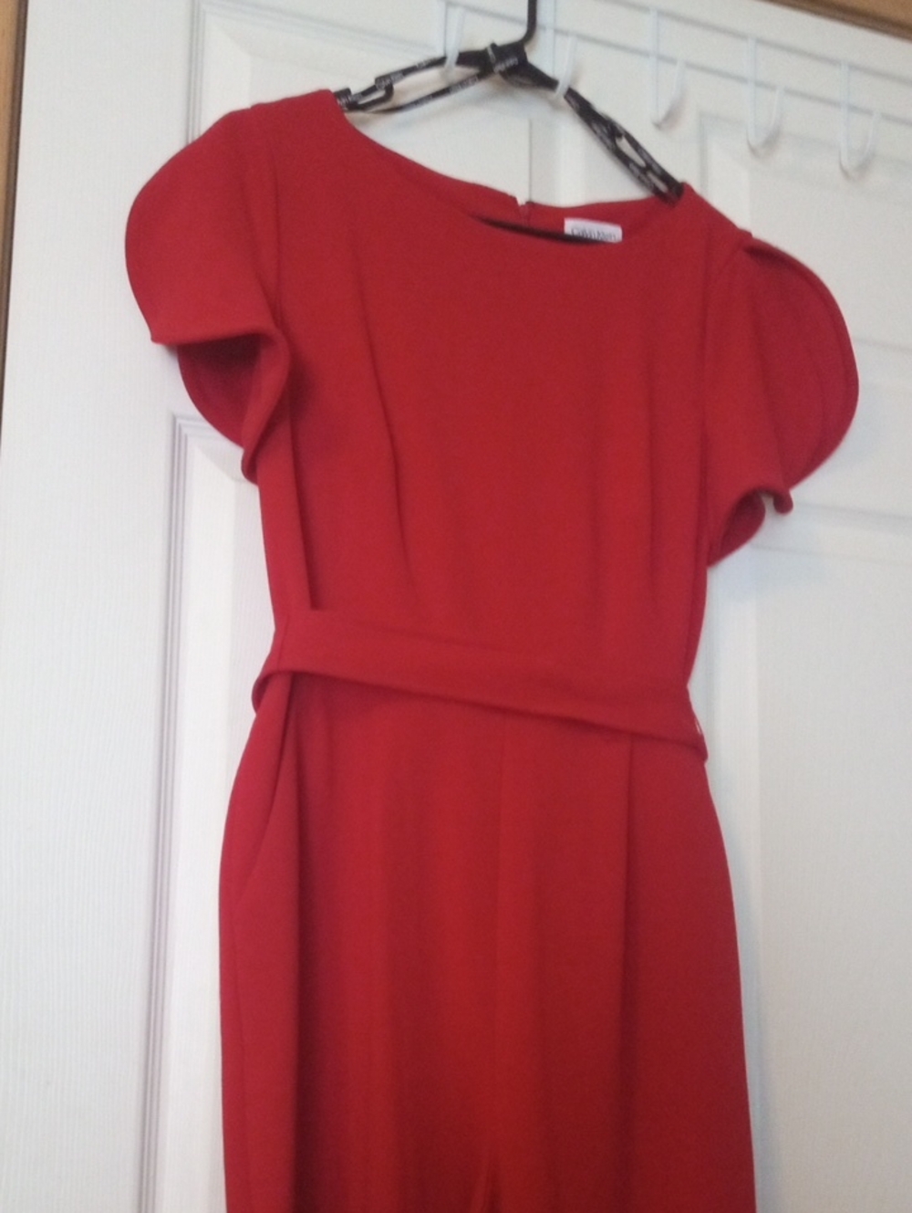 Calvin Klein Red Midi Jumpsuit with Belted Waist
